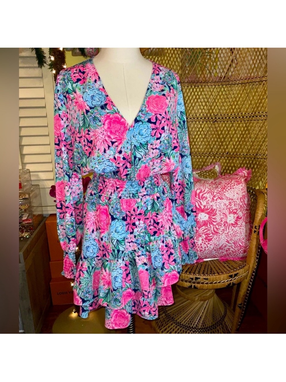 BRAND NEW Lilly Pulitzer Cristiana Stretch Dress, Navy Always Be Blooming Sz 16